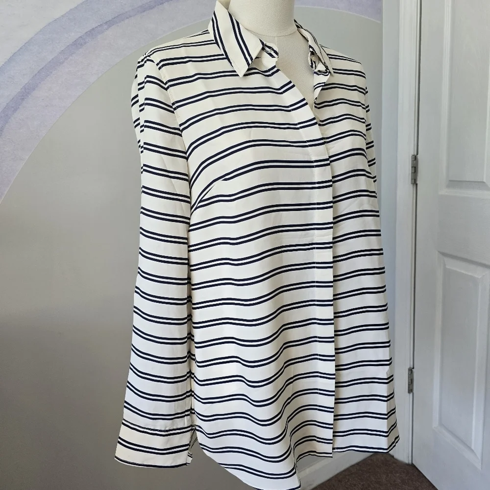 Talbots | Medium | Navy & White Striped Button Down - Picture 2 of 10